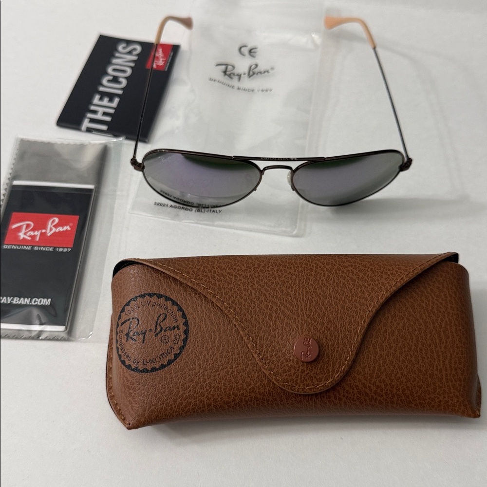 Ray-Ban Aviator Sunglasses RB3025 58mm Bronze Frame & Purple Green Lenses Unisex - Picture 5 of 13
